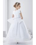 Short Sleeve Ball Gown Long Orgazna First Communion Dress with Flowers and Bow 