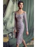  Sheath/Column Bateau Neckline Long Sleeves Lace Knee-length Short Evening Dresses