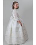 3/4 Sleeves Ball Gown Long Ivory Communion Dress Lace Trims with Bow