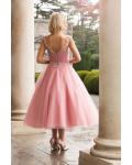 A-line Bateau Sleeveless Beading Lace Tea-length Long Tulle Bridesmaid Dress 