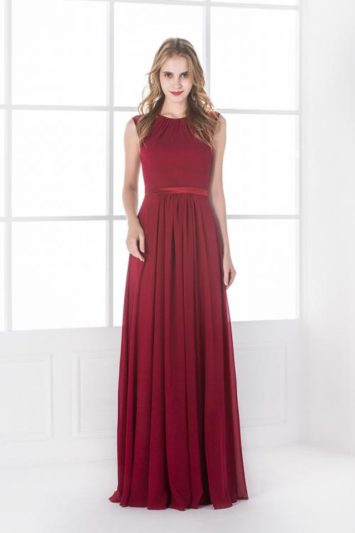  A-line Bateau Sleeveless Sashes/Ribbons Floor-length Long Burgundy Bridesmaid Dress