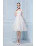 Exquisite Ball Gown Illusion Neck Half Sleeved Tulle Wedding Dress 