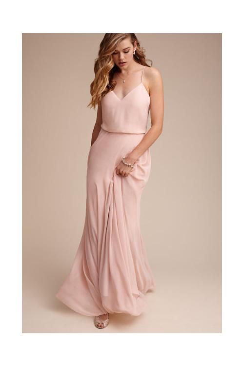 Casual Beach Style Long Spaghetti Straps Long Blush Chiffon Bridesmaid Dress 