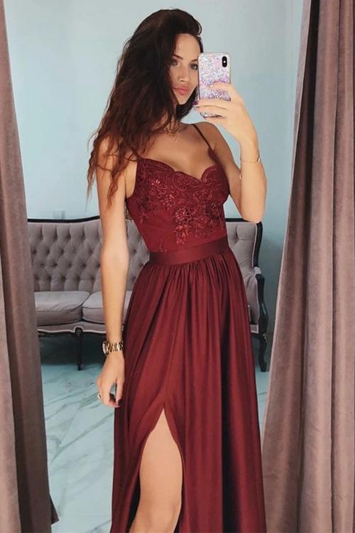 Spaghetti Straps Sleeveless Split Floor-length Long Chiffon Prom Dress