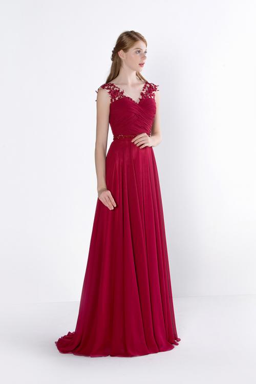 Chic Sleeveless V Neck A-line Long Chiffon Prom Dress 