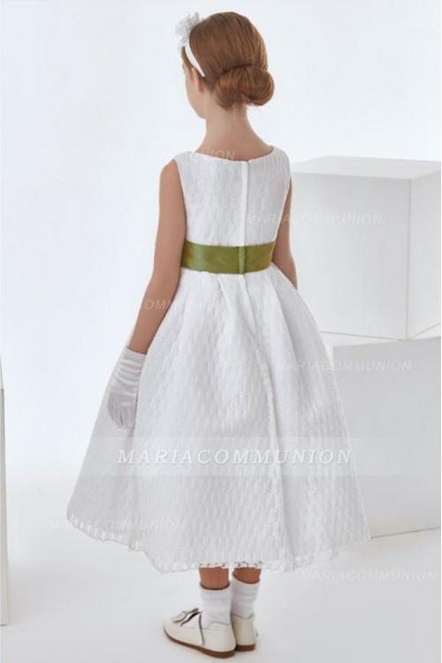 Simple A-line Sleeveless Bow(s) Sashes/Ribbons Tea-length Long Lace Communion Dresses