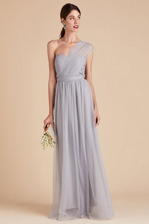  A-line Sweetheart Neckline Sleeveless Ruching Floor-length Long Tulle Bridesmaid Dresses(Customize multiple necklines)