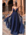  Shiny A-line Deep V-neck Sleeveless Sequins Floor-length Long Prom Dress