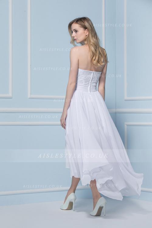 High Low Strapless Beading A-line Chiffon Prom Dress 
