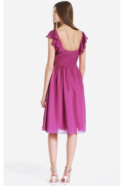 Cap Sleeves Zipper V-neck Knee-length Chiffon Bridesmaid Dresses