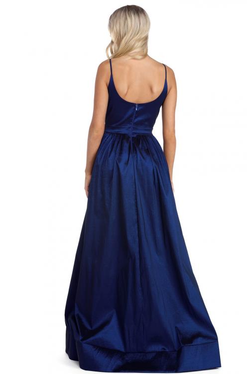 Navy Blue Long Deep V Neck Prom Dress A-line 