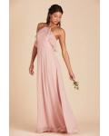  A-line Spaghetti Straps Sleeveless Ruffles Top Floor-length Long Chiffon Bridesmaid Dress with Pockets 