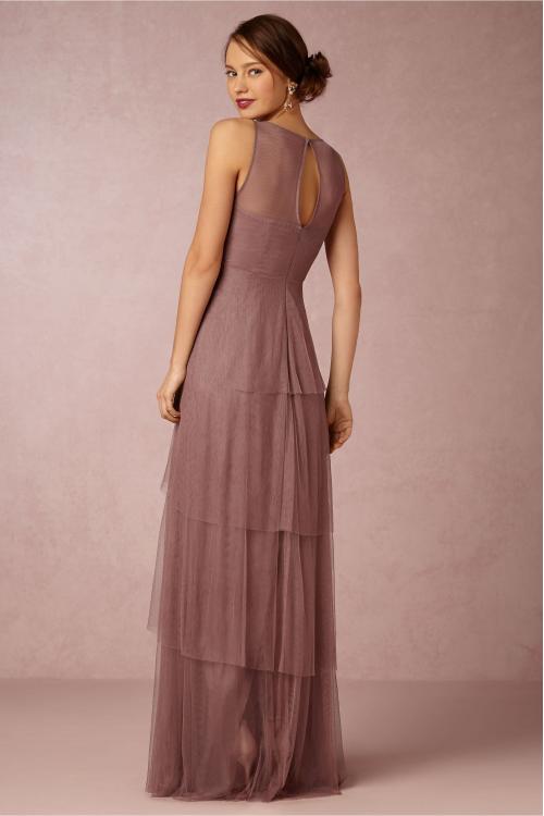 Sleeveless Illusion Bateau Neck A-line Tiered Tulle Bridesmaid Dress with Crystal Ribbon 