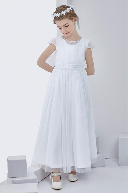 Nectarean A-line Short Sleeve Floor-length Tulle Communion Dresses