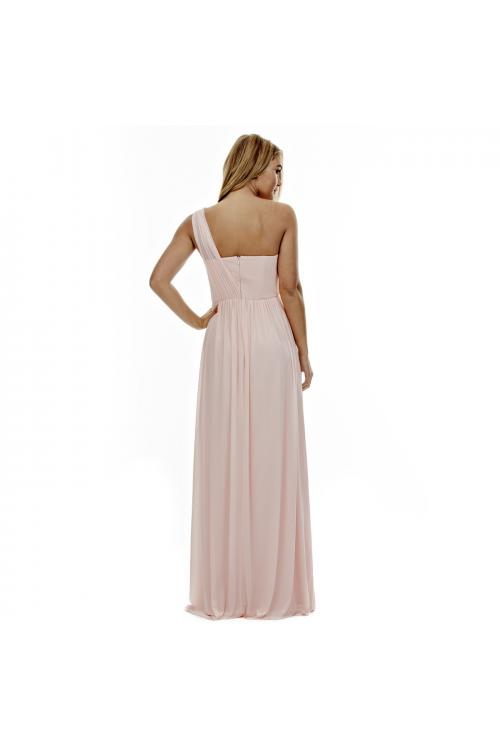  A-line One Shoulder Sleeveless Pleated Long Chiffon Bridesmaid Dress 