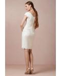  Sheath/Column V-neck Cap Sleeves Short/Mini Ivory Lace Wedding Dresses