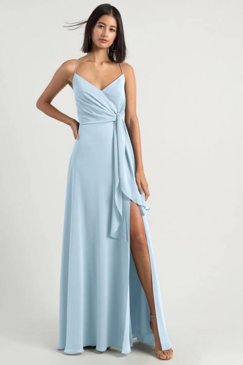 Simple Spaghetti Straps Sleeveless Empire Waist Split Floor-length Long Chiffon Bridesmaid Dresses