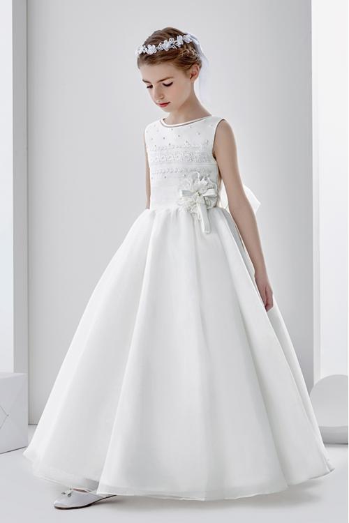 Sleeveless Lace Beading Ball Gown Organza Wedding Dress with Bow 