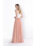 Long Strapless Sweetheart Lace Coral Chiffon Bridesmaid Dress