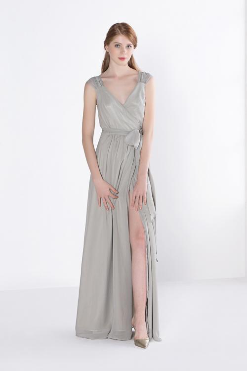 Floor-length Sleeveless Zipper Silver Chiffon Cap Sleeve Bridesmaid Dresses