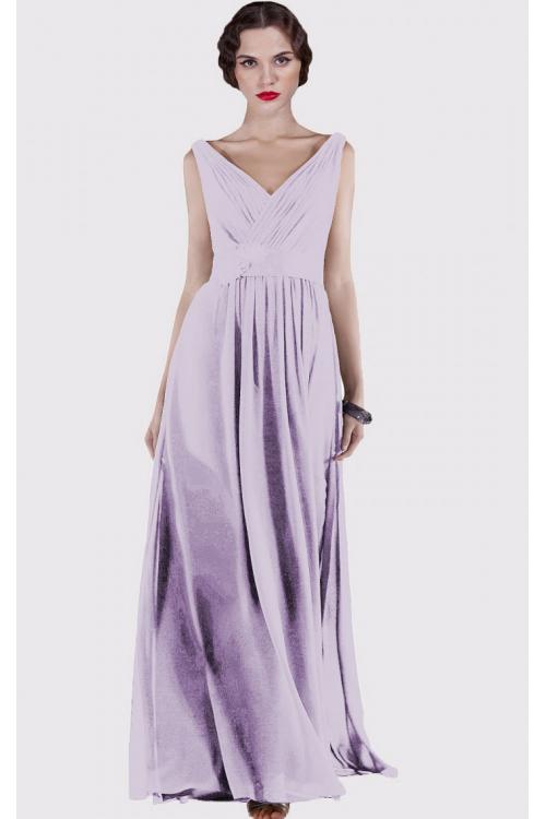 V-neck Natural Chiffon Floor-length A-line Bridesmaid Dresses