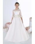 Vintage Half Sleeves Lace Long A-line Ivory Organza First Holy Communion Dress