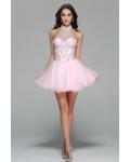 Sparkling Beaded Sleeveless High Neck Blushing Pink Tulle Short Prom Dress　