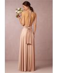 Convertible Pleated Shoulder Strap Long Silk Satin Bridesmaid Dress 
