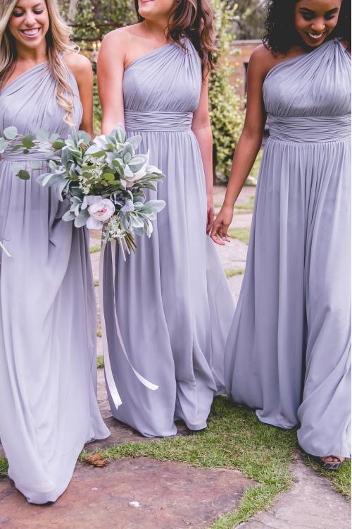 Sleeveless One Shoulder Pleated Long Chiffon Boho Bridesmaid Dress