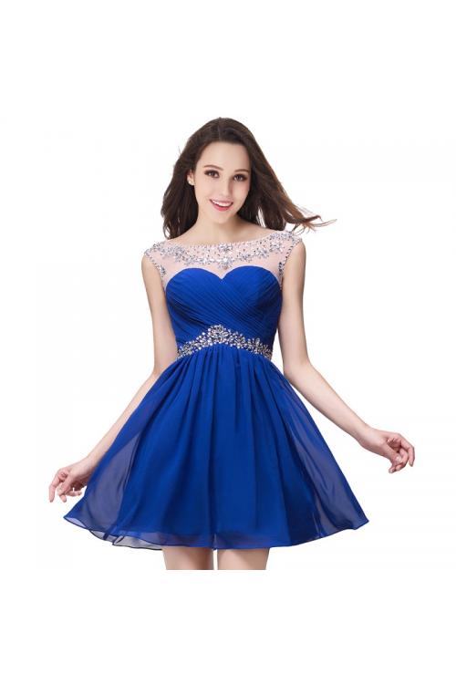 Fashion Cap Sleeved Crystal Detailling Short A-line V Back Chiffon Prom Dress 