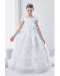 Short Sleeve Ball Gown Short Sleeve Long First Communion Dress with Bow 