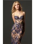  Sheath/Column Double Spaghetti Straps Sleeveless Lace Split Knee-length Short Cocktail Dress