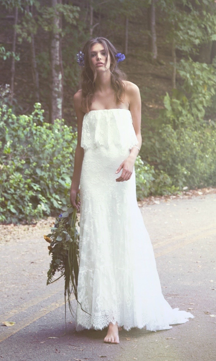 Boho Off Shoulder Lace A Line Hippie Wedding Dress