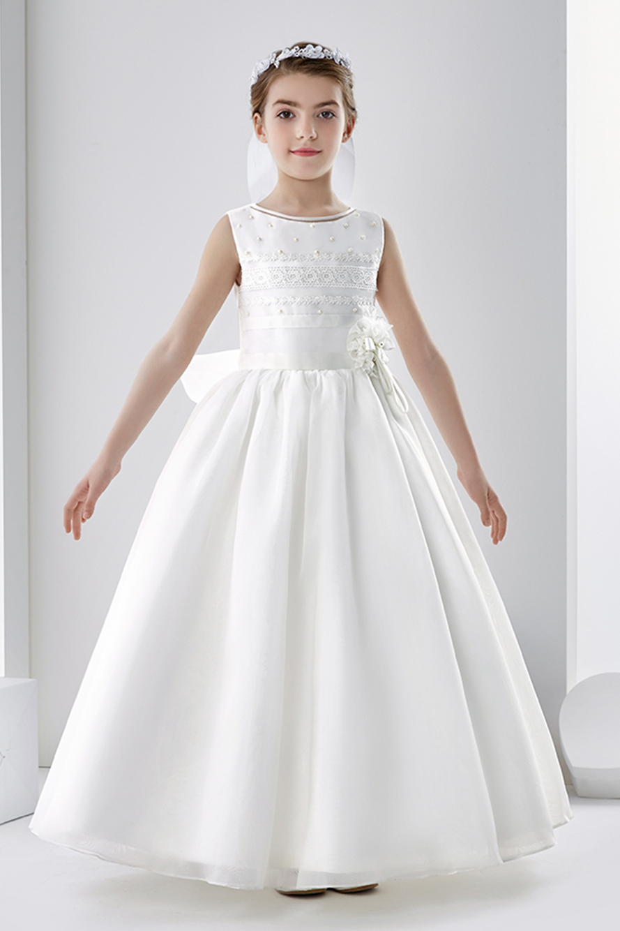 Sleeveless Lace Beading Ball Gown Organza Wedding Dress with Bow
