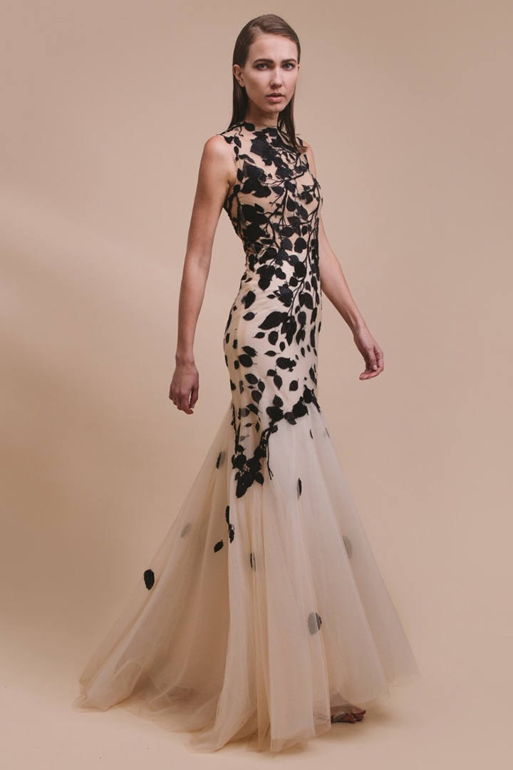 Trumpet/Mermaid Jewel Neckline Sleeveless Lace Appliques Floor-length Long Tulle Evening Dresses