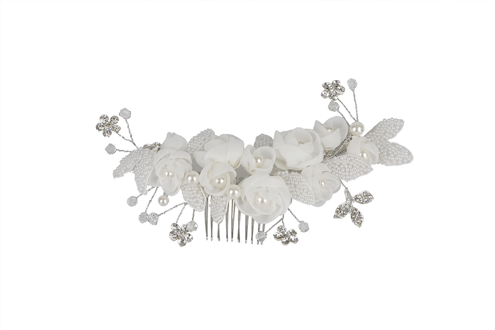 Exquisite Ivory Wedding Hair Accessories With Pearl Flowers 18CM