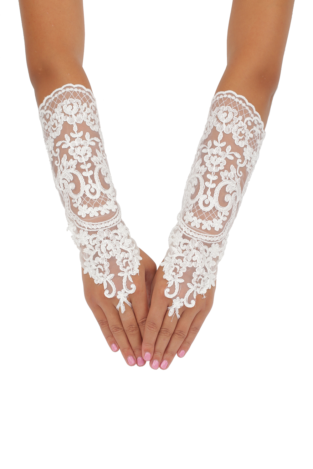 Semi Long Quality Fingerless Lace Embroidered Wedding Gloves For Bride 8BL