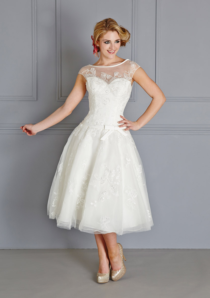 Lace Embroidered Bateau Illusion Neck Cap Sleeve Ball Gown Organza Wedding Dress