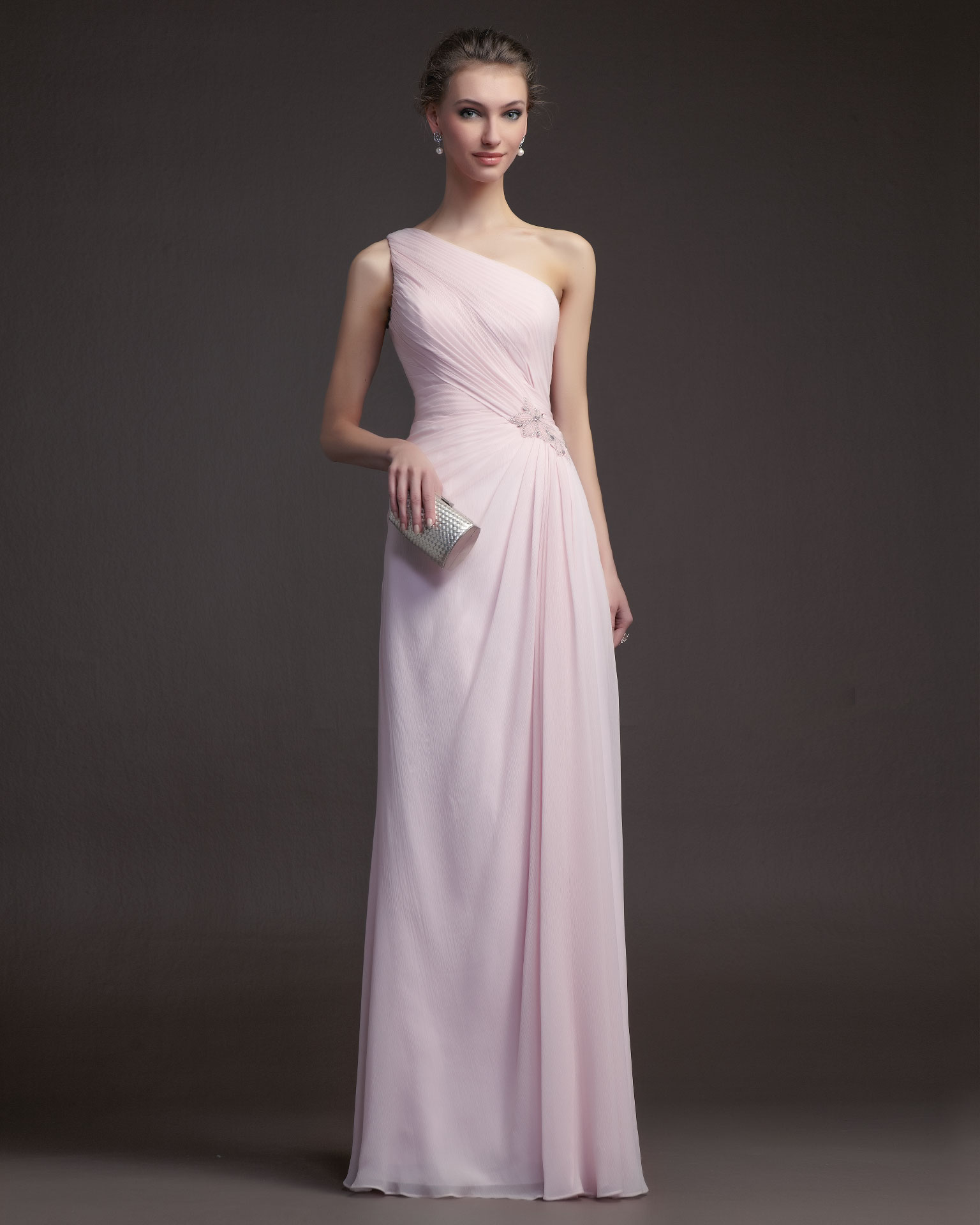 Charming Sheath/Column One Shoulder Beading Floor-length Chiffon Prom Dresses