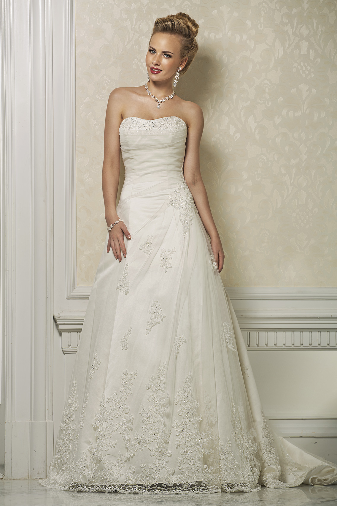 Charming A-line Strapless Beading&Sequins Lace Sweep/Brush Train Wedding Dresses